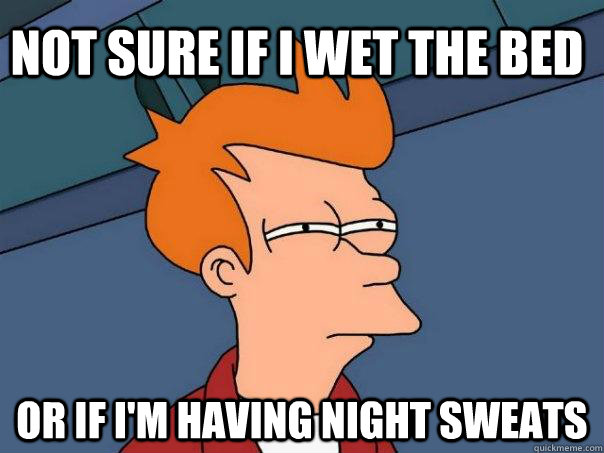 Not sure if I wet the bed Or if I'm having night sweats  Futurama Fry
