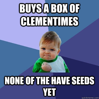 Buys a box of clementimes None of the have seeds yet  Success Kid