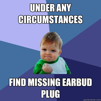 Under any circumstances find missing earbud plug  Success Kid