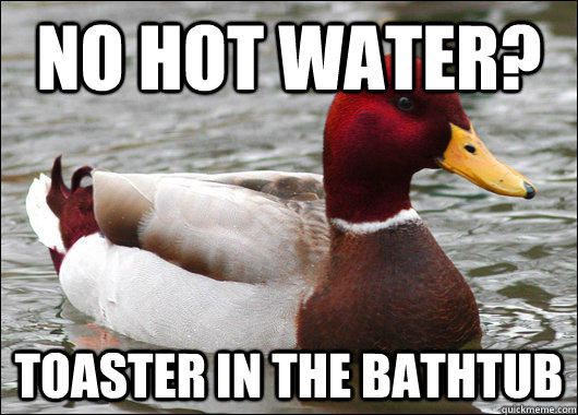 No hot water? Toaster in the bathtub  Malicious Advice Mallard