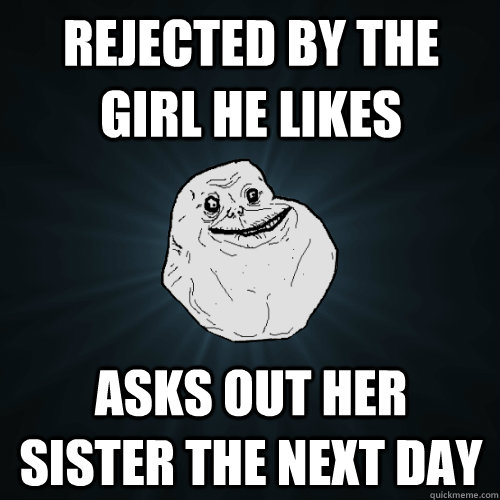 rejected by the girl he likes asks out her sister the next day  Forever Alone