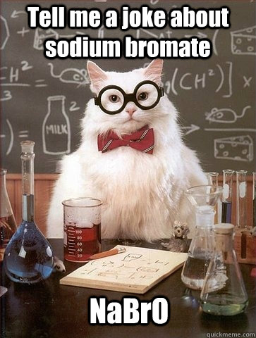 Tell me a joke about sodium bromate NaBrO - Tell me a joke about sodium bromate NaBrO  Chemistry Cat