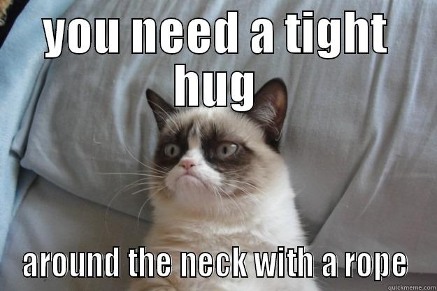 tight hug - YOU NEED A TIGHT HUG AROUND THE NECK WITH A ROPE Grumpy Cat