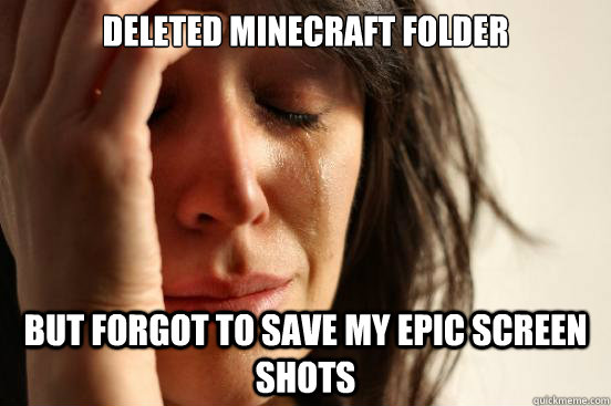 deleted minecraft folder but forgot to save my epic screen shots  First World Problems