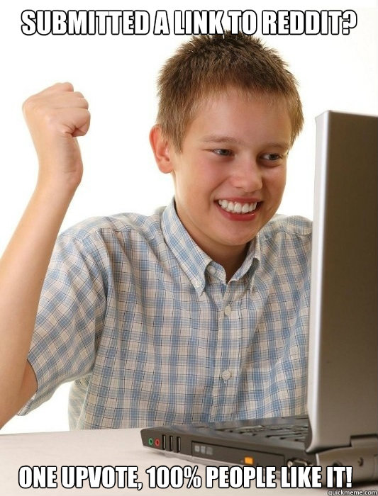 Submitted a link to reddit? one upvote, 100% people like it!  First Day on the Internet Kid
