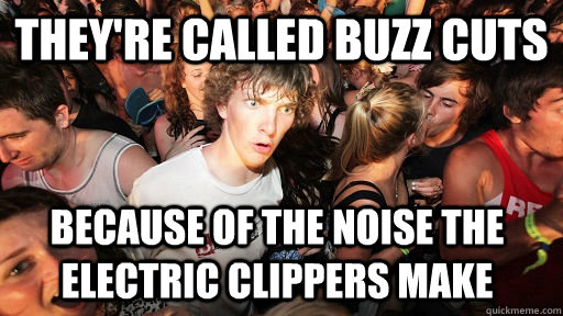 They're called buzz cuts because of the noise the electric clippers make  Sudden Clarity Clarence
