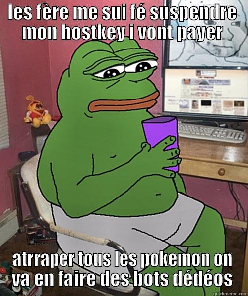 LES FÈRE ME SUI FÉ SUSPENDRE MON HOSTKEY I VONT PAYER ATRRAPER TOUS LES POKEMON ON VA EN FAIRE DES BOTS DÉDÉOS Misc