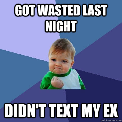 Got wasted last night  Didn't text my ex  Success Kid