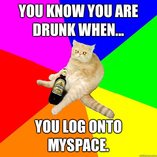 YOU KNOW YOU ARE DRUNK WHEN... YOU LOG ONTO MYSPACE.  Drunk Cat