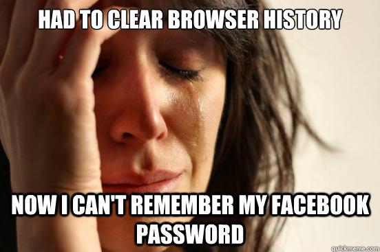 had to clear browser history Now I can't remember my facebook password  First World Problems