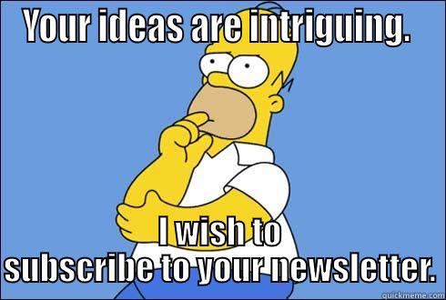 YOUR IDEAS ARE INTRIGUING.  I WISH TO SUBSCRIBE TO YOUR NEWSLETTER. Misc