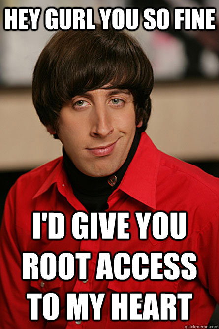 HEY GURL YOU SO FINE  I'D GIVE YOU ROOT ACCESS TO MY HEART  Pickup Line Scientist