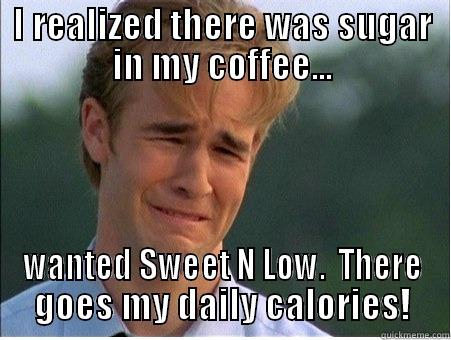 I REALIZED THERE WAS SUGAR IN MY COFFEE... WANTED SWEET N LOW.  THERE GOES MY DAILY CALORIES! 1990s Problems