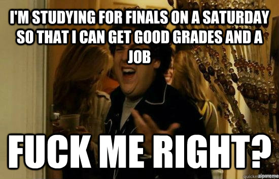I'm studying for finals on a Saturday so that I can get good grades and a job Fuck me right?  Jonah Hill - Fuck me right
