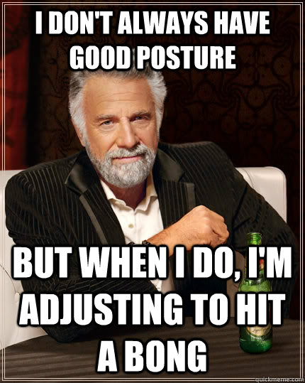 I don't always have good posture but when I do, I'm adjusting to hit a bong  The Most Interesting Man In The World