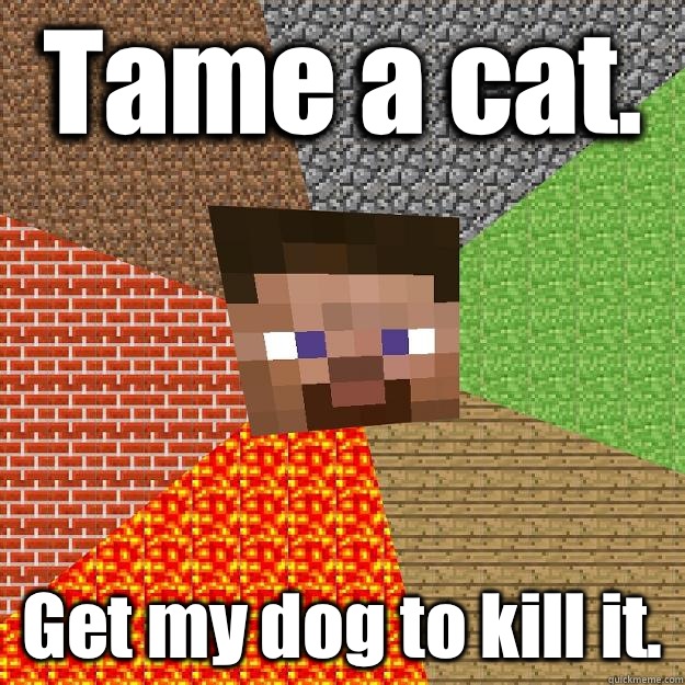 Tame a cat. Get my dog to kill it.  Minecraft