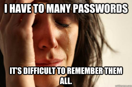 I have to many passwords It's difficult to remember them all.  First World Problems