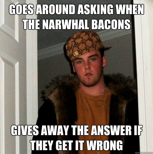 Goes around asking when the narwhal bacons Gives away the answer if they get it wrong  Scumbag Steve