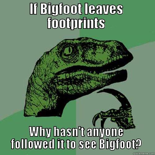 IF BIGFOOT LEAVES FOOTPRINTS WHY HASN'T ANYONE FOLLOWED IT TO SEE BIGFOOT? Philosoraptor