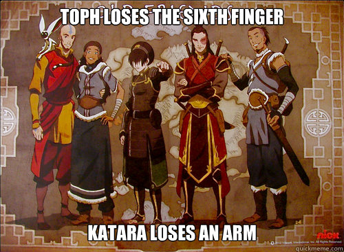 toph loses the sixth finger katara loses an arm  Old Friends