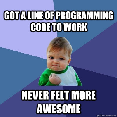 got a line of programming code to work never felt more awesome  Success Kid