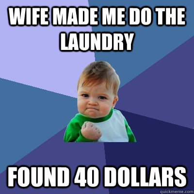 Wife made me do the laundry Found 40 dollars  Success Kid