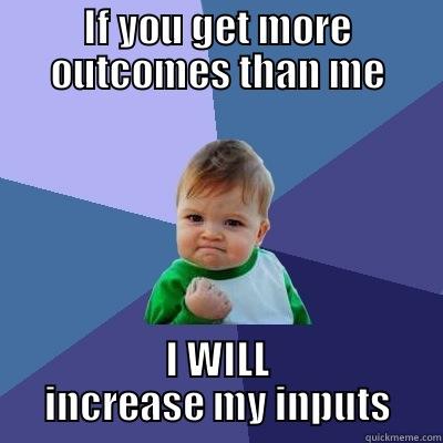 IF YOU GET MORE OUTCOMES THAN ME I WILL INCREASE MY INPUTS Success Kid