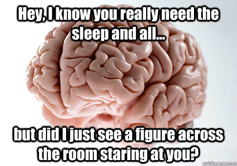 Hey, I know you really need the sleep and all... but did I just see a figure across the room staring at you?   Scumbag Brain