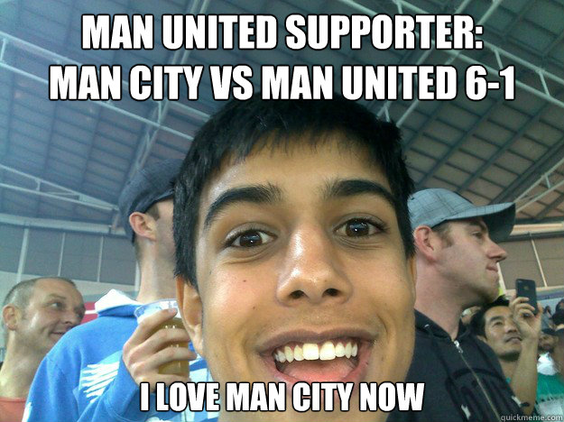 MAN UNITED SUPPORTER:
MAN CITY VS MAN UNITED 6-1 I LOVE MAN CITY NOW  Manchester United Guy