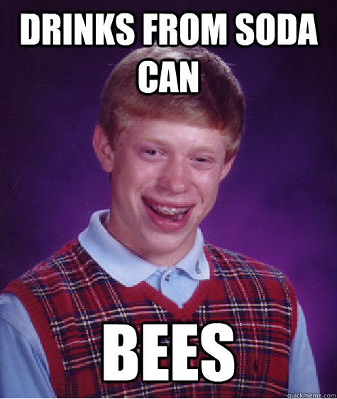 Drinks from soda can bees  Bad Luck Brian