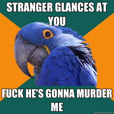 STRANGER GLANCES AT YOU FUCK HE'S GONNA MURDER ME  Paranoid Parrot