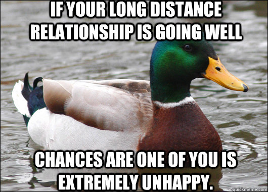 If your long distance relationship is going well chances are one of you is extremely unhappy. - If your long distance relationship is going well chances are one of you is extremely unhappy.  Actual Advice Mallard