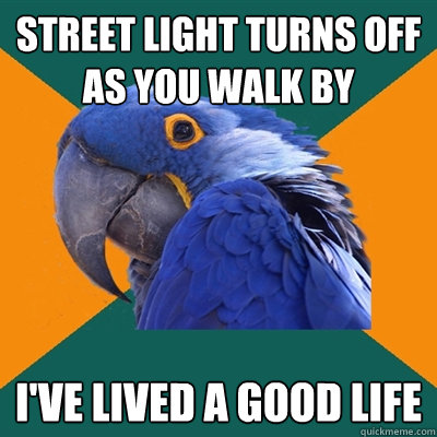 Street light turns off as you walk by I've lived a good life  Paranoid Parrot