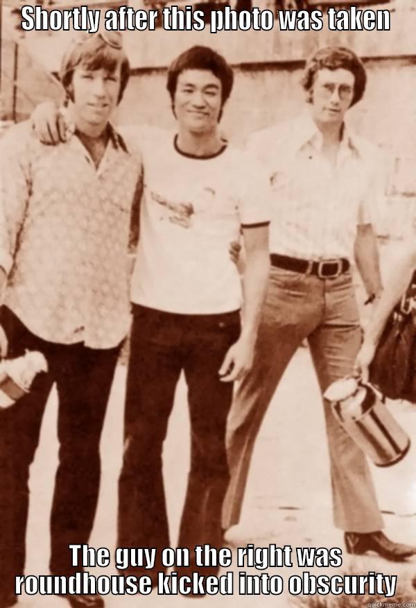 Chuck Norris, Bruce Lee, and some guy - SHORTLY AFTER THIS PHOTO WAS TAKEN THE GUY ON THE RIGHT WAS ROUNDHOUSE KICKED INTO OBSCURITY Misc
