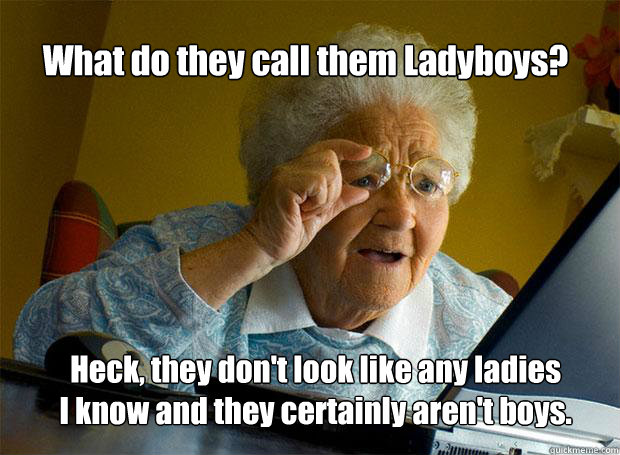 What do they call them Ladyboys? Heck, they don't look like any ladies 
I know and they certainly aren't boys.  Grandma finds the Internet