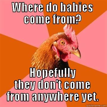 WHERE DO BABIES COME FROM? HOPEFULLY THEY DON'T COME FROM ANYWHERE YET. Anti-Joke Chicken