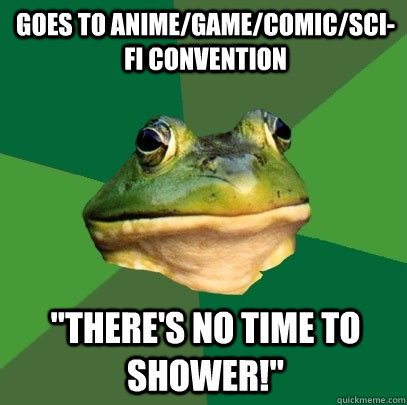goes to anime/game/comic/sci-fi convention 
