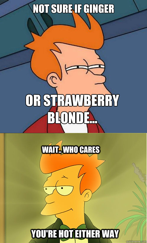 not sure if ginger or strawberry blonde... wait.. who cares  you're hot either way - not sure if ginger or strawberry blonde... wait.. who cares  you're hot either way  Enlightened Fry