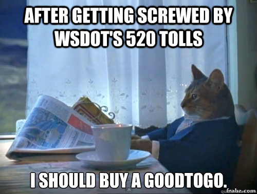 After getting screwed by WSDOT's 520 Tolls I should buy a GoodToGo.   Contemplative Breakfast Cat