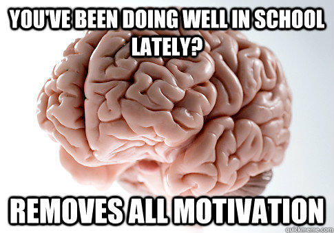 You've been doing well in school lately? Removes all motivation  Scumbag Brain