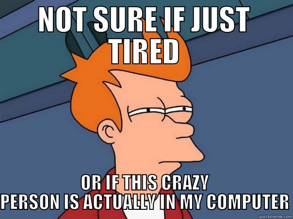 NOT SURE IF JUST TIRED OR IF THIS CRAZY PERSON IS ACTUALLY IN MY COMPUTER Futurama Fry