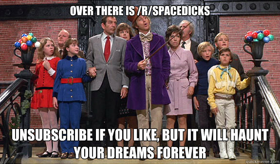 Over there is /r/spacedicks Unsubscribe if you like, but it will haunt your dreams forever  reddit tour