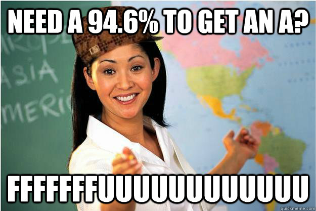need a 94.6% to get an A? fffffffuuuuuuuuuuuu  Scumbag Teacher