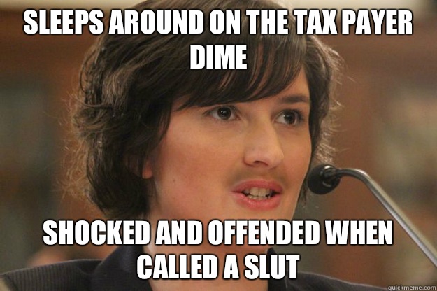 Sleeps around on the tax payer dime Shocked and offended when called a slut  Slut Sandra Fluke