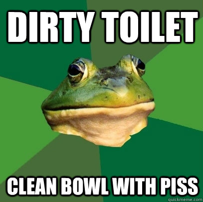 dirty toilet clean bowl with piss  Foul Bachelor Frog