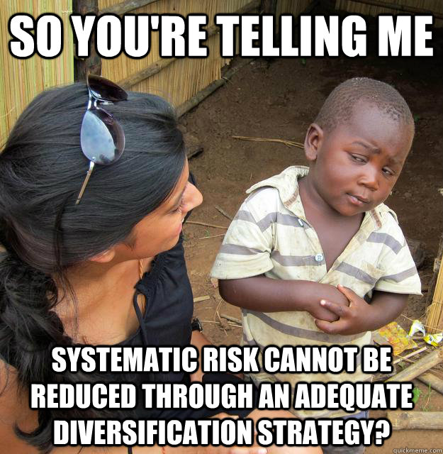 So you're telling me Systematic risk cannot be reduced through an adequate diversification strategy?  Skeptical Third World Child