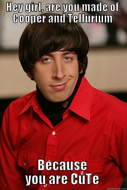 HEY GIRL, ARE YOU MADE OF COOPER AND TELLURIUM BECAUSE YOU ARE CUTE Pickup Line Scientist