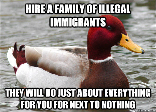 hire a family of illegal immigrants they will do just about everything for you for next to nothing  Malicious Advice Mallard