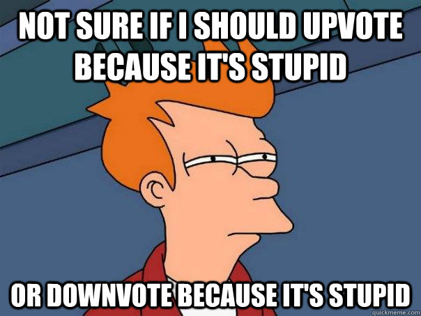 Not sure if i should upvote because it's stupid  or downvote because it's stupid  Futurama Fry