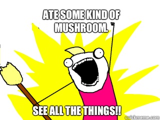 Ate some kind of 
mushroom. SEE ALL THE THINGS!!  All The Things